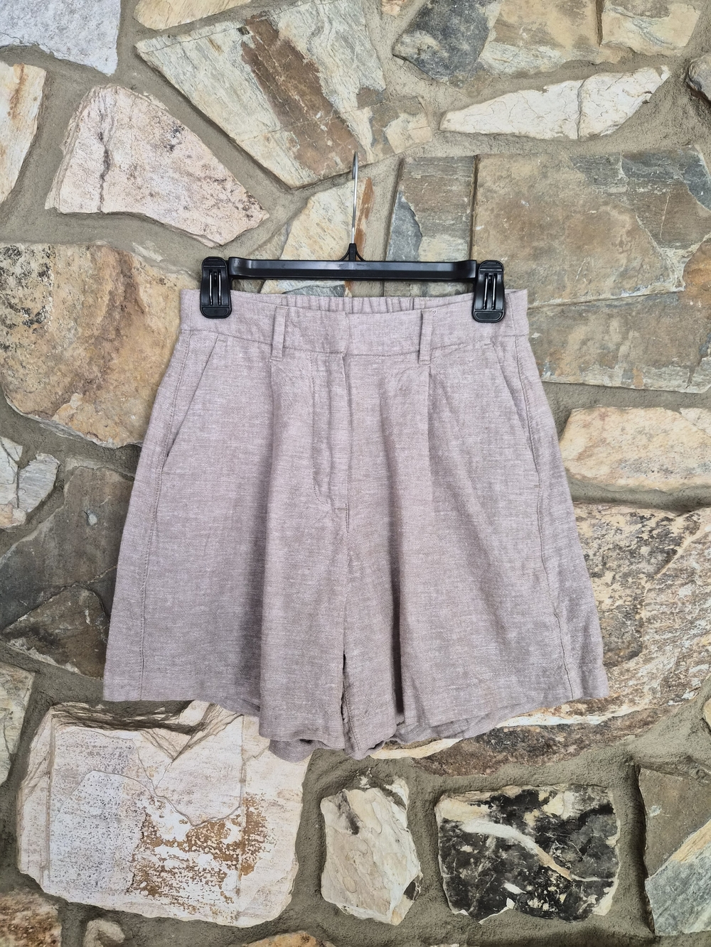 High-Waist Linen-Blend Women's Shorts in Taupe Size S